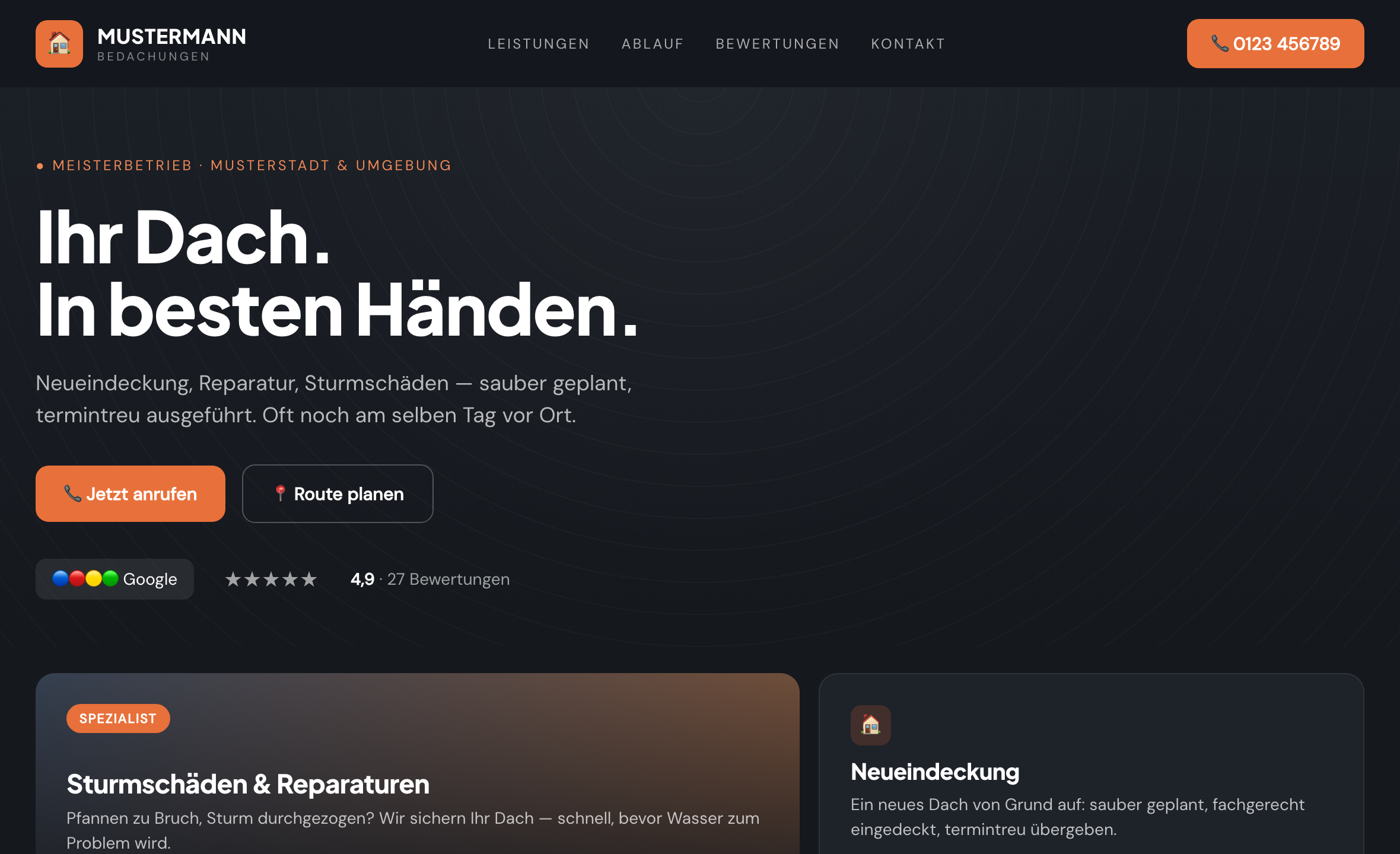 Beispiel einer von WebHammer gebauten Handwerker-Website am Laptop